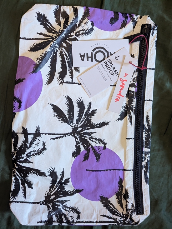 ALOHA Collection Handbags - ALOHA Collection Black & Purple Palm Zip Pouch